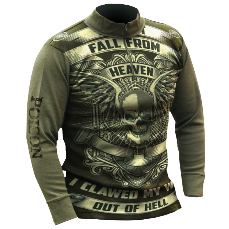 

Men's Distressed Skull Stand Collar Long Sleeve Sweatshirt