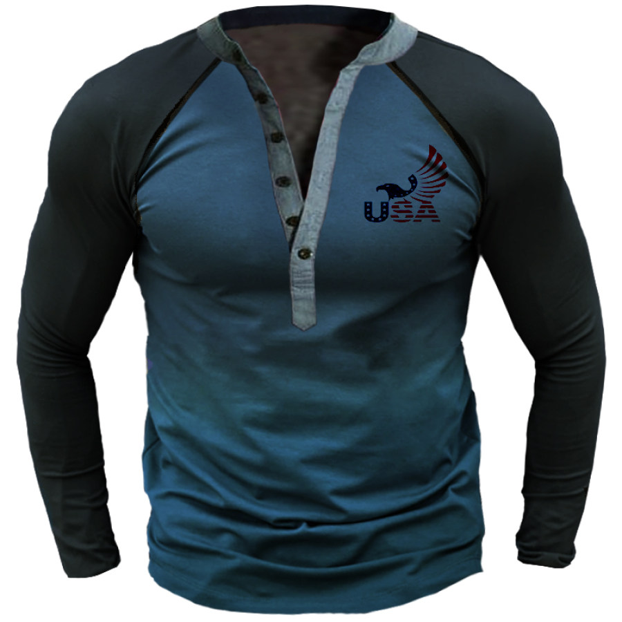 

Men's Vintage American Flag Button Long Sleeve T-Shirt