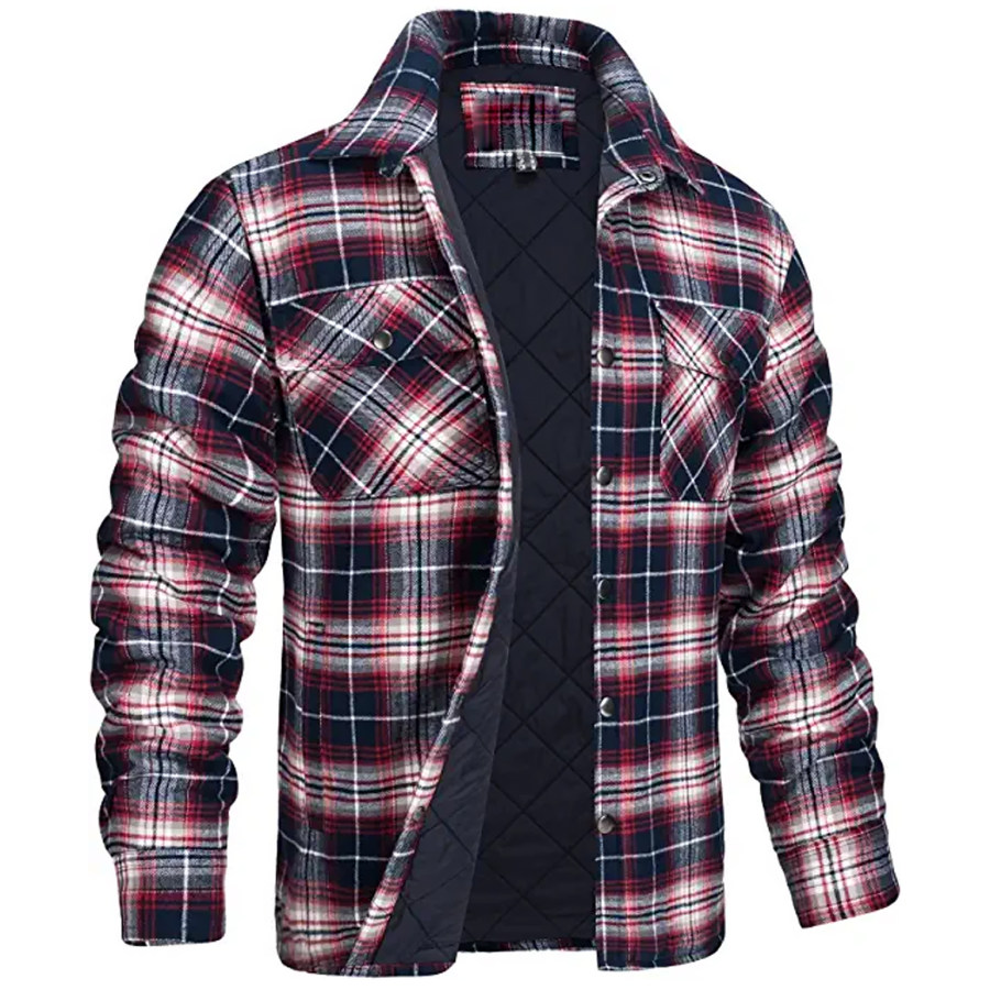 

Men's Flannel Quilted Lining Padded Long Sleeve Button Check Jacket