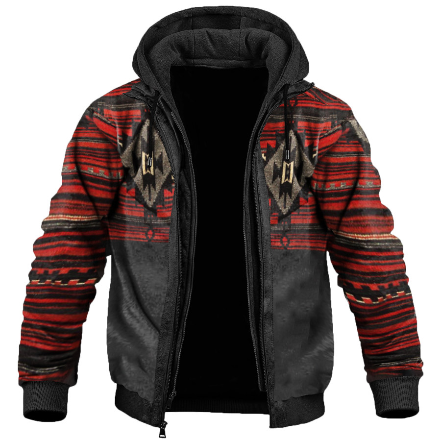 

Men's Outdoor Vintage Ethnic Print Hooded Tactical Jacket