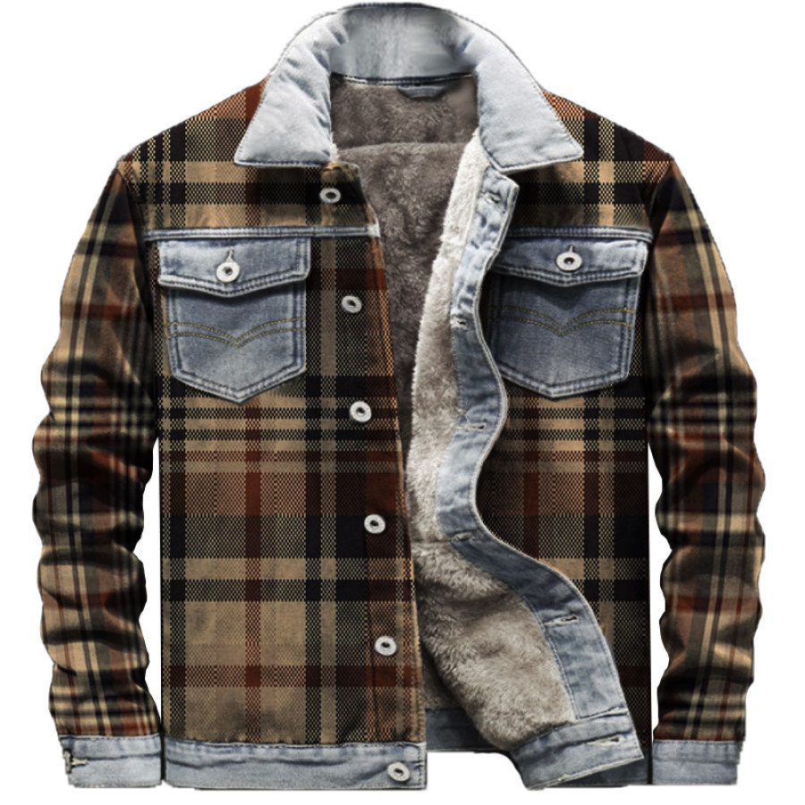 

Men's Vintage Plaid Button Long Sleeve Jacket
