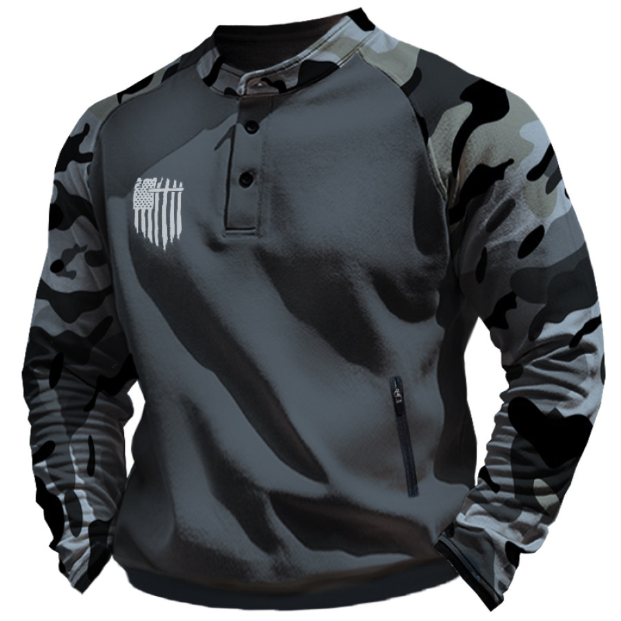 

Men's Casual Camo American Flag Led Long Sleeve Sweatshirt