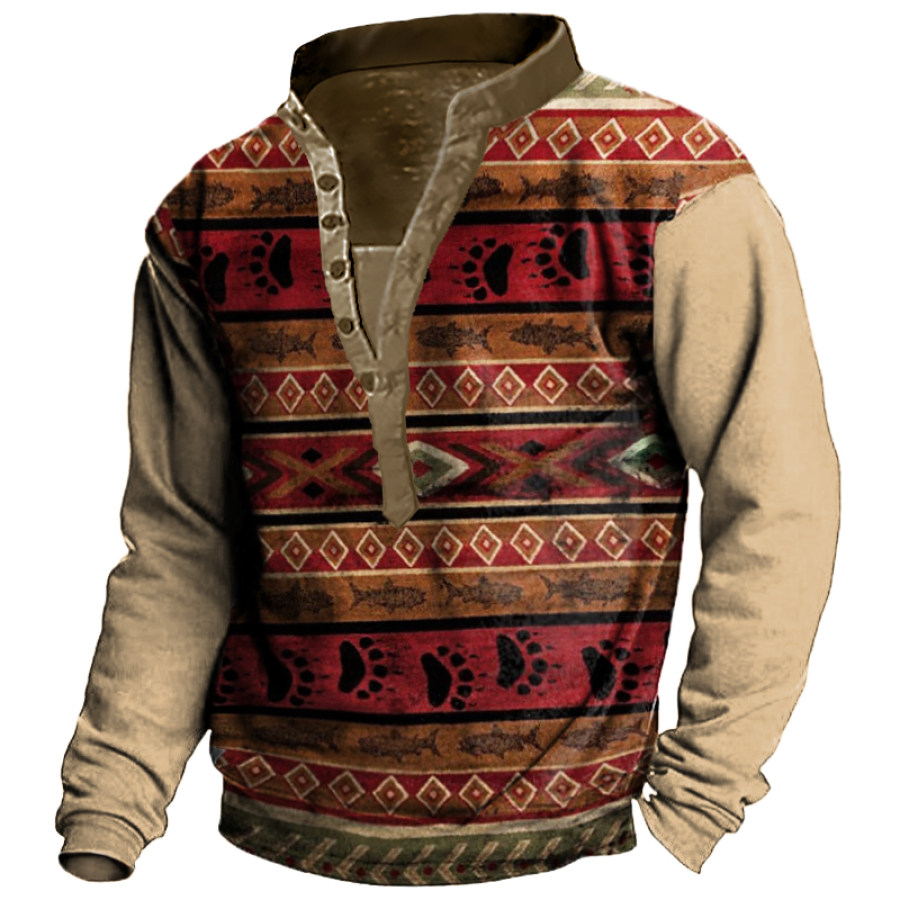 

Men's Outdoor Vintage Western Aztec Henley Collar Sweatshirt