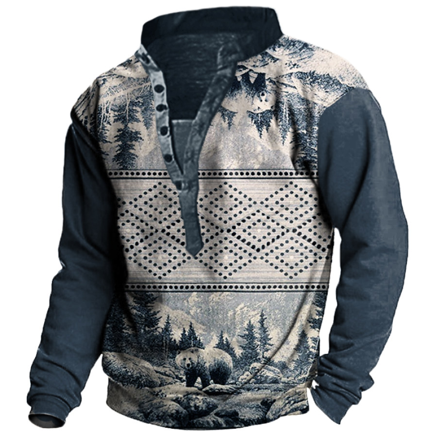 

Men's Outdoor Vintage Sedona Bear Area Henley Collar Sweatshirt