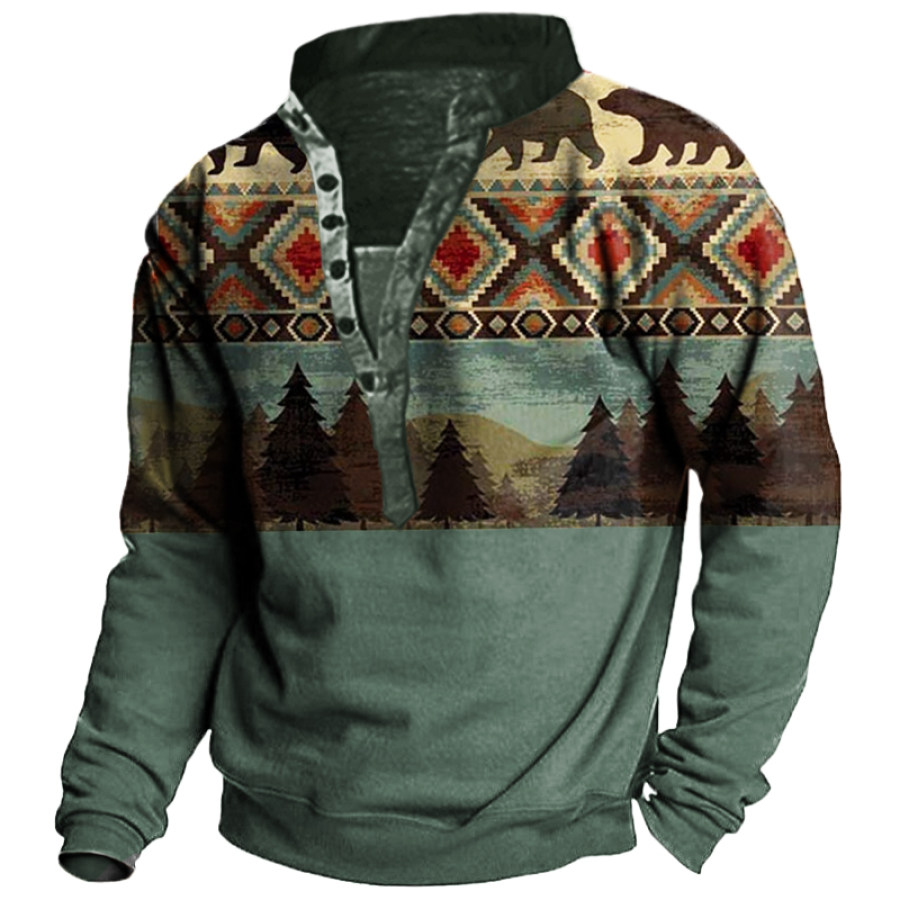 

Men's Outdoor Vintage Sedona Bear Area Henley Collar Sweatshirt