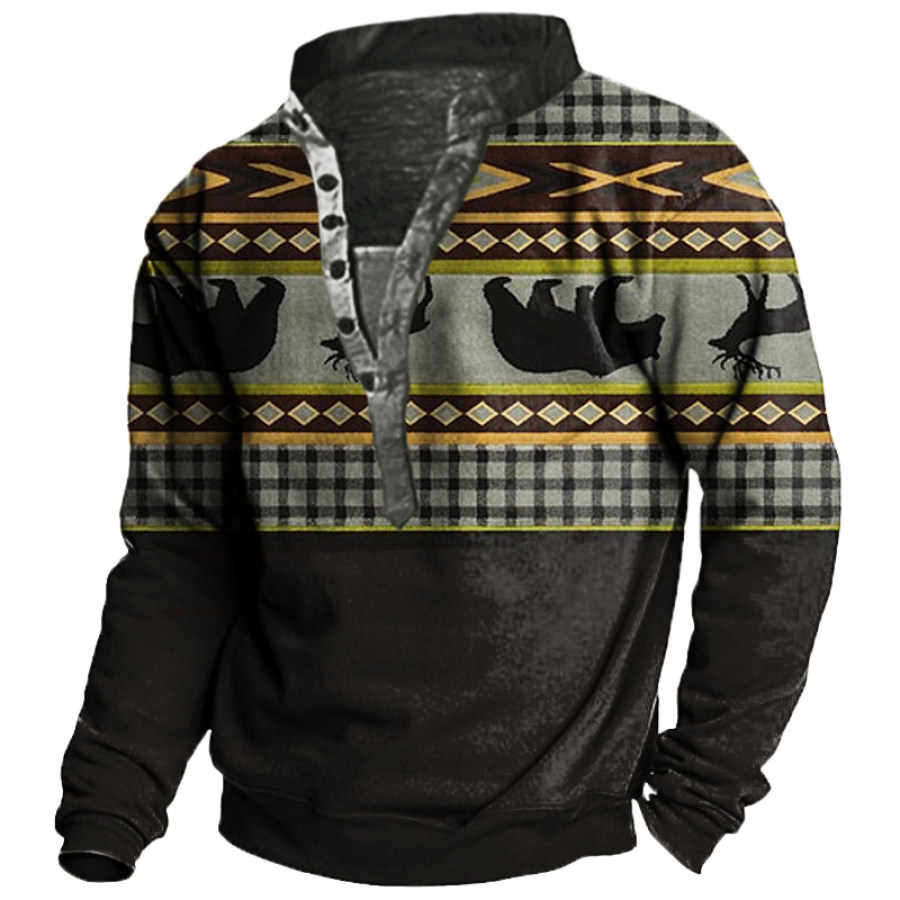

Men's Outdoor Vintage Western Aztec Henley Collar Sweatshirt