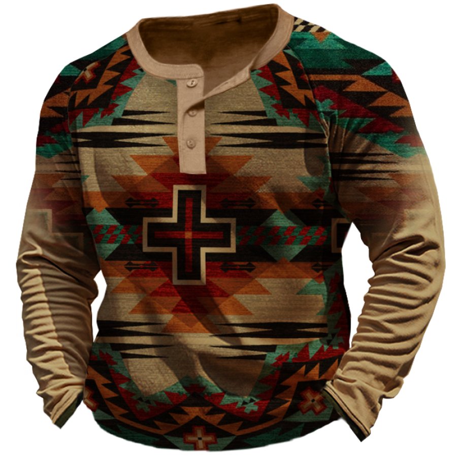 

Men's Ethnic Pattern Collar Long Sleeve Sweatshirt