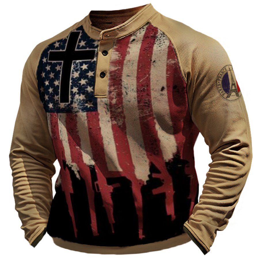 

Men's Vintage Cross American Flag Long Sleeve Sweatshirt