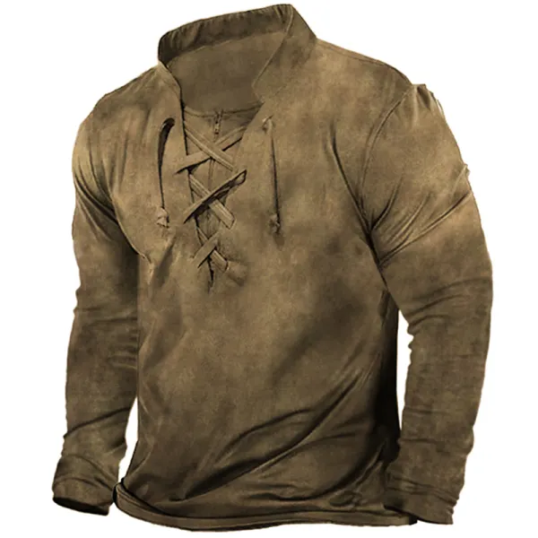 Men's Vintage Lace-Up Outdoor Tactical T-Shirt - Kalesafe.com 