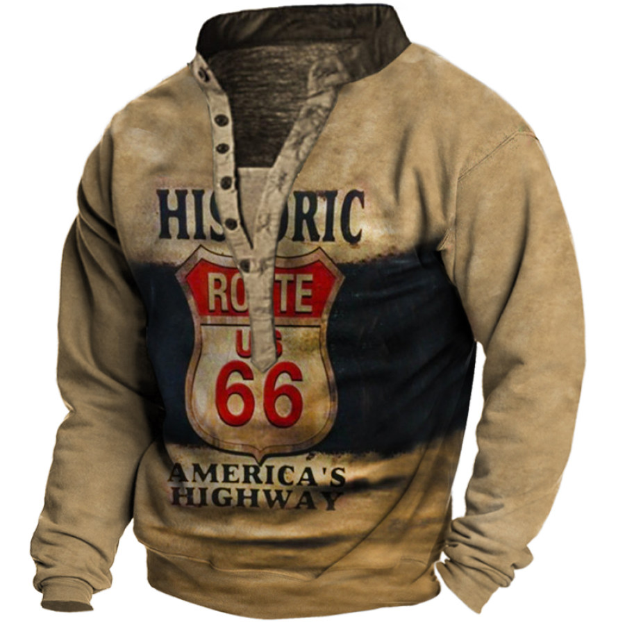 

Men's Outdoor Route 66 America Highway Print Henley Collar Sweater