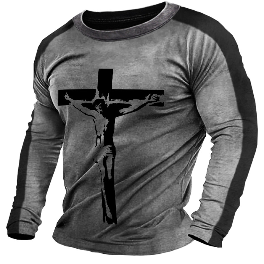 

Men's Casual Jesus Cross Long Sleeve T-Shirt