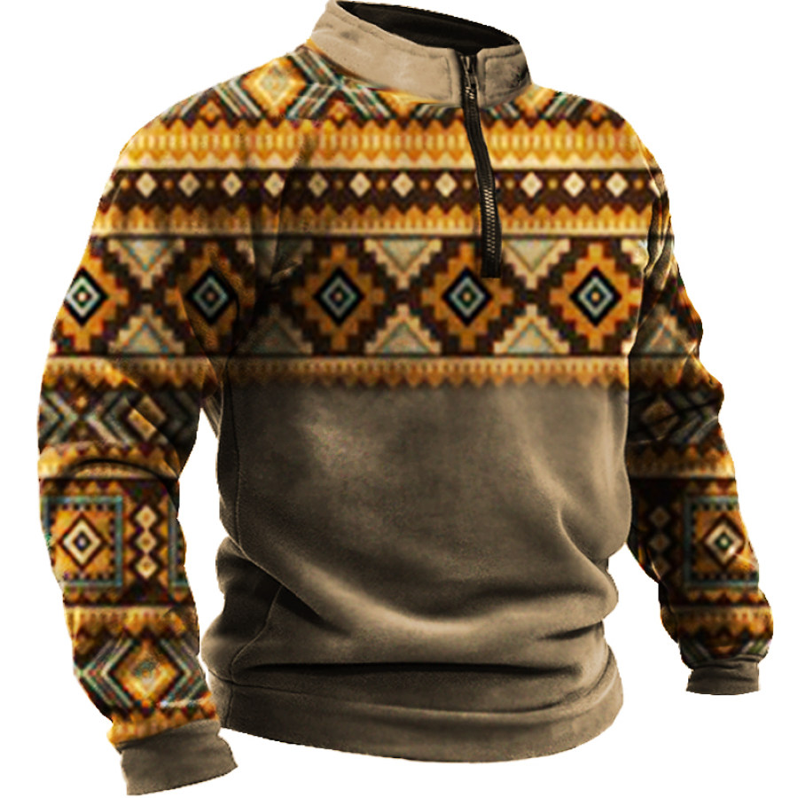 

Men's Ethnic Pattern Zip Long Sleeve Sweatshirt