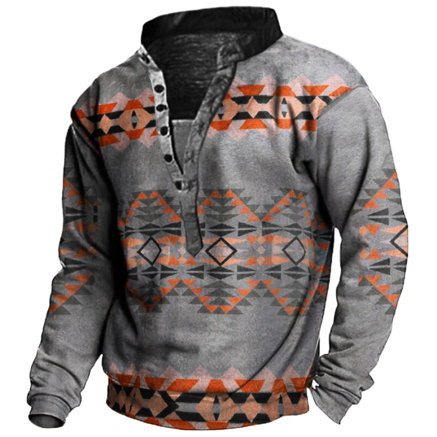 

Men's Retro Patterns Long Sleeve Henley Sweatshirt