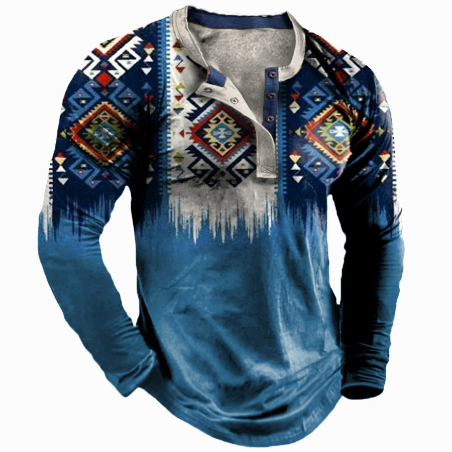 

Men's Ethnic Print Henley Collar T-Shirt
