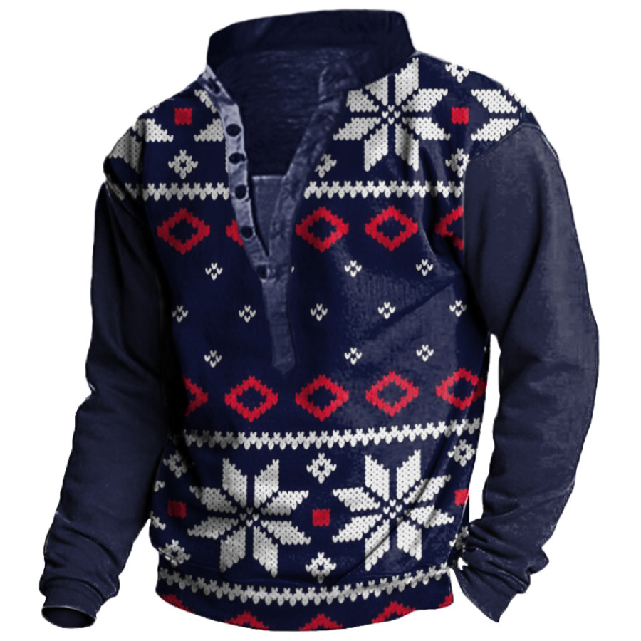 

Men's Vintage Ethnic Geometric Print Long Sleeve Henley Sweatshirt