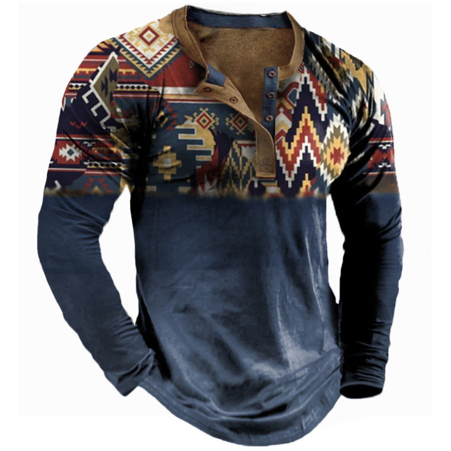 

Men's Ethnic Print Henley Collar T-Shirt