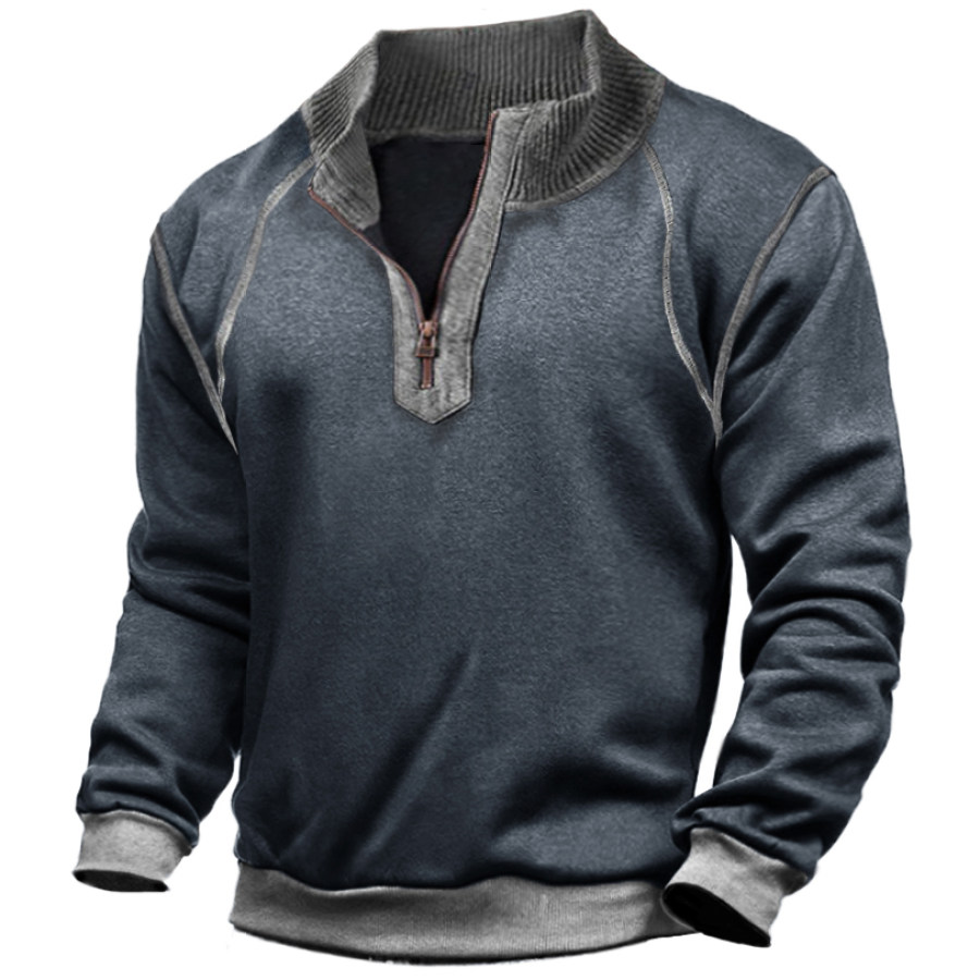 

Sudadera Para Hombre Vintage Splicing Zip Stand Collar Scrimmage