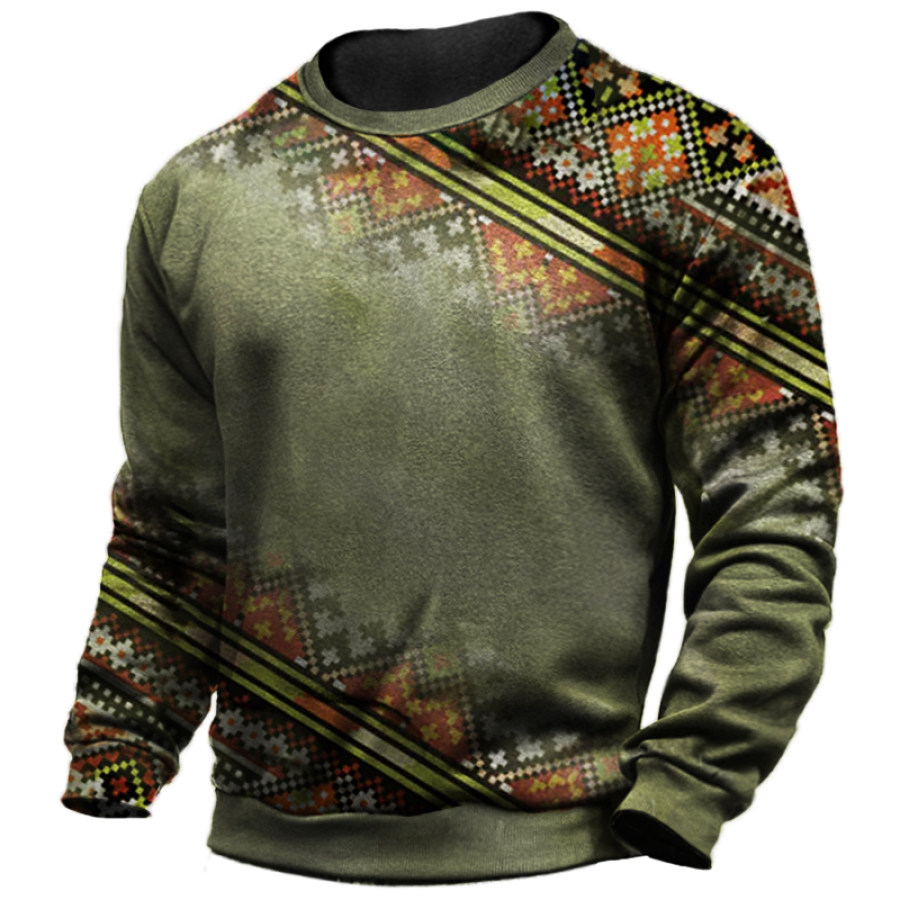 

Men's Vintage Ethnic Print Splicing Long Sleeve Sweatshirt