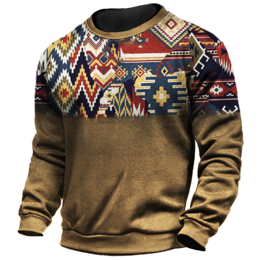 

Men's Vintage Ethnic Print Splicing Long Sleeve Sweatshirt