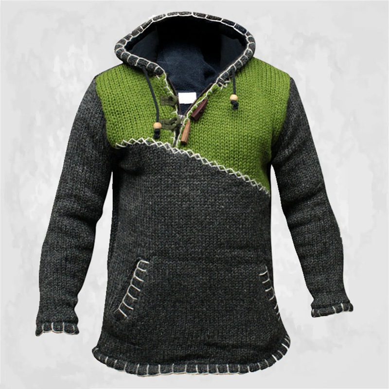 Men's Colorblock Thickened Hooded Chic Sweater