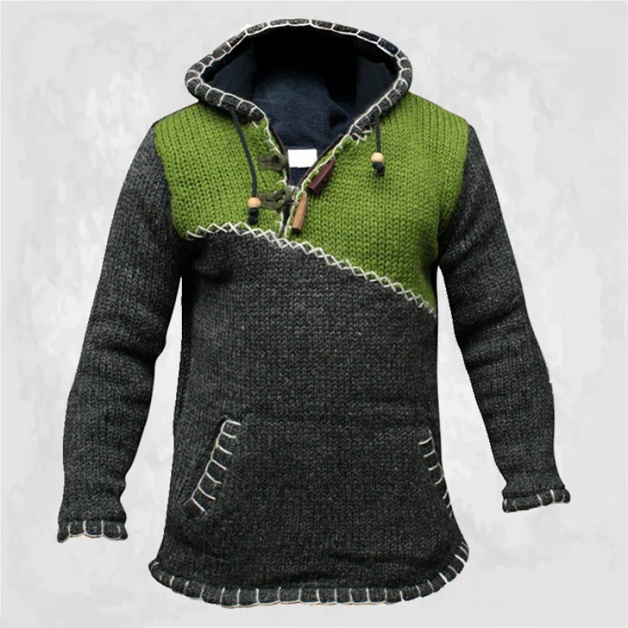 

Men's Colorblock Thickened Hooded Sweater