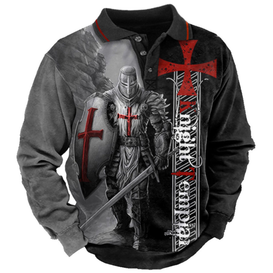 

Men's Templar Cross Print Polo Neck Sweatshirt