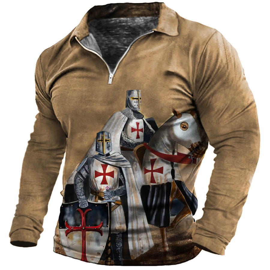 

Men's Vintage Templar Zip Polo Long Sleeve T-Shirt