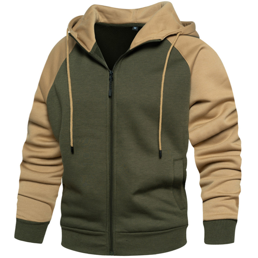 

Men's Outdoor Colorblock Pocket Hooded Loose Sweater