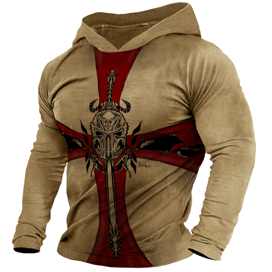 

Men's Vintage Cross Hooded Long Sleeve T-Shirt