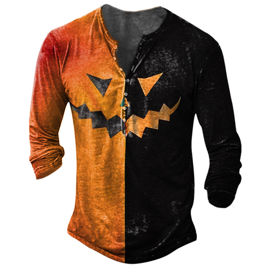 

Men Halloween Two Tone Expression Print Long Sleeve Henley T-Shirt