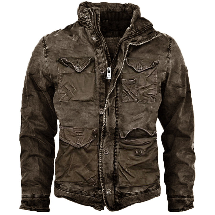 

Men's Vintage Distressed Multi-pocket Thermal Tactical Jacket