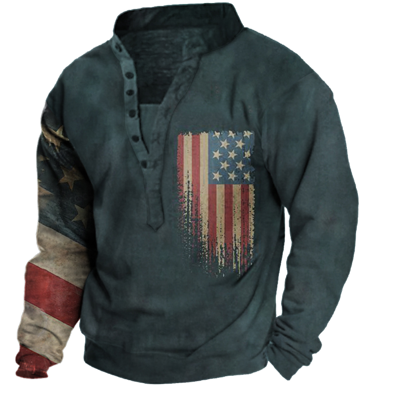Men's American Flag Henley Chic Sweatshirt