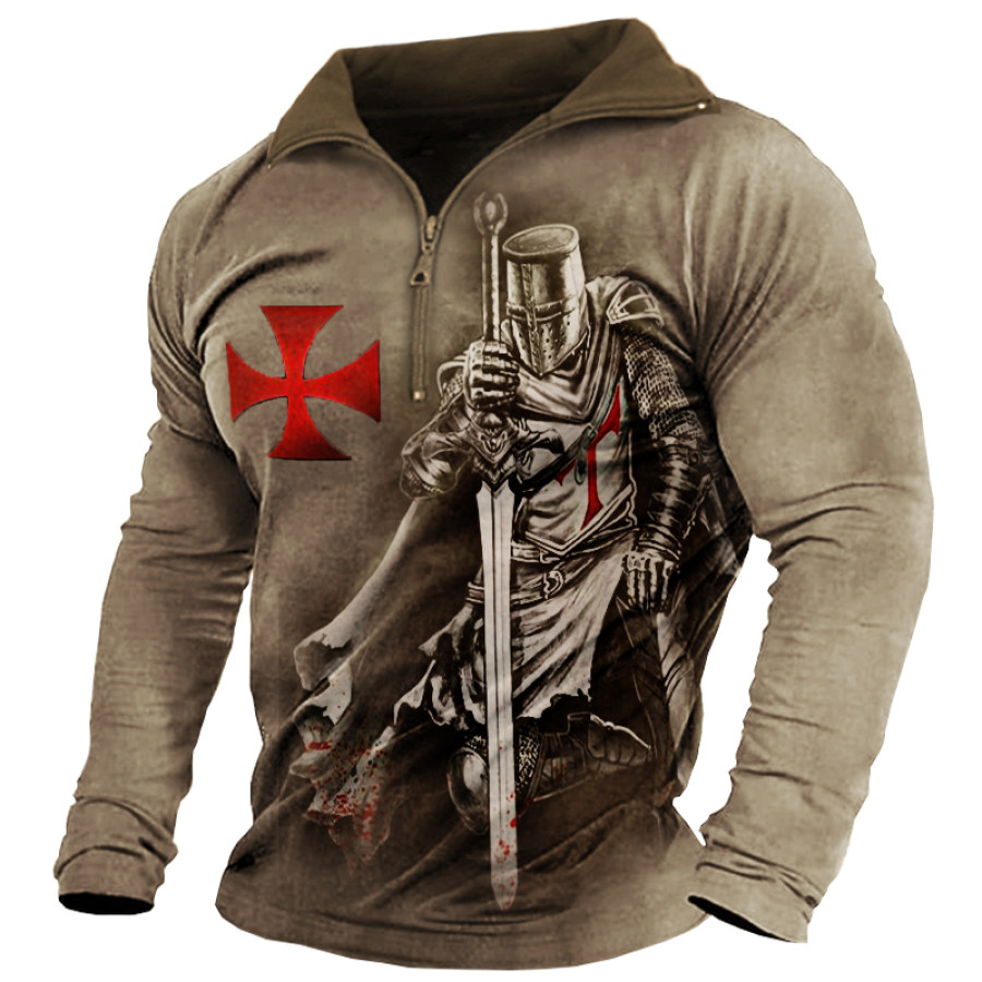 

Men's Distressed Templar Zip Long Sleeve T-Shirt