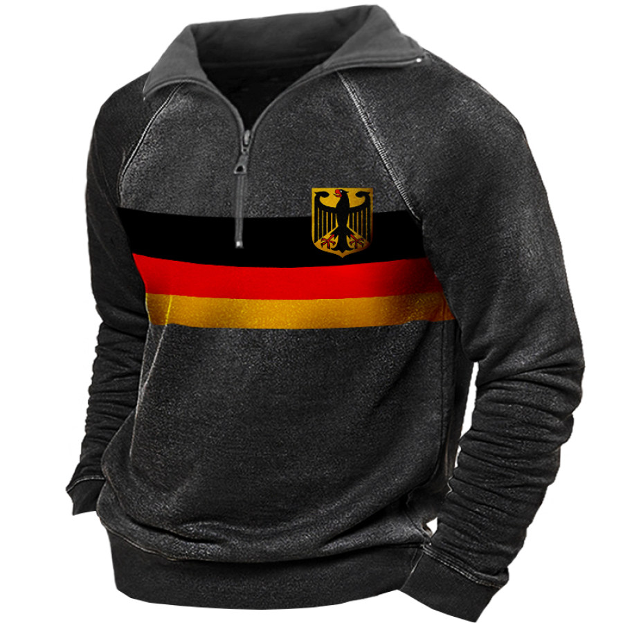 

Men's Vintage German Flag Zip Long Sleeve Sweatshirt