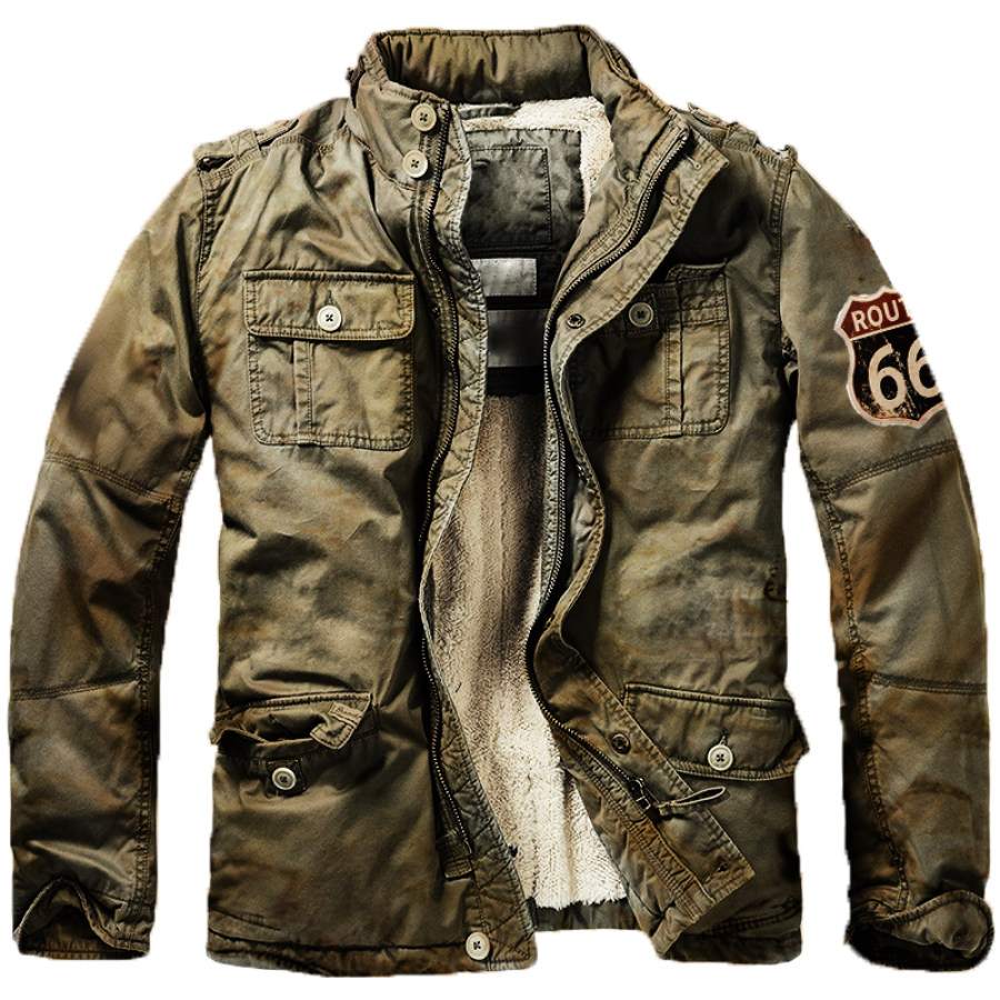 

Men's Distressed Route 66 Zip Long Sleeve Jacket