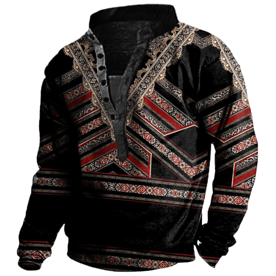 

Men's Vintage Geometric Print Henley Collar Sweatshirt