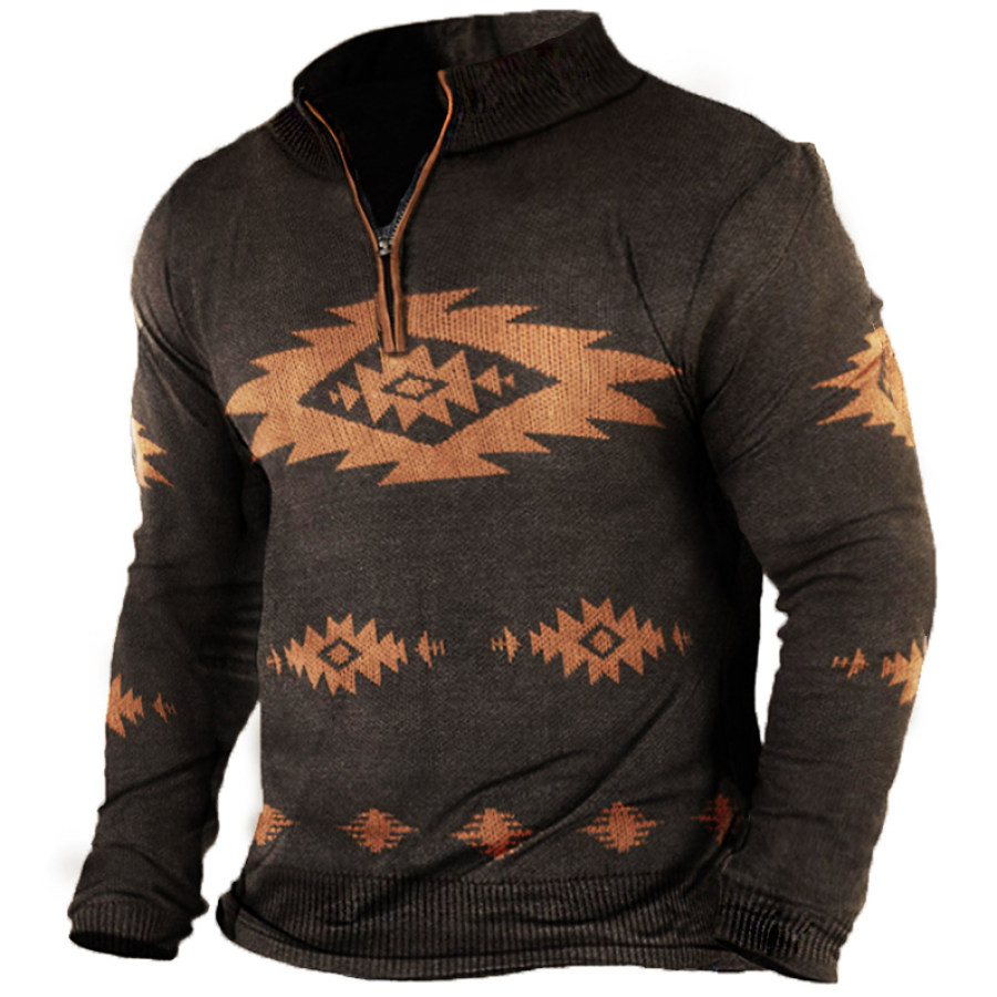 

Men's Charcoal Southwestern Print Zip Up Collar Sweatshirt