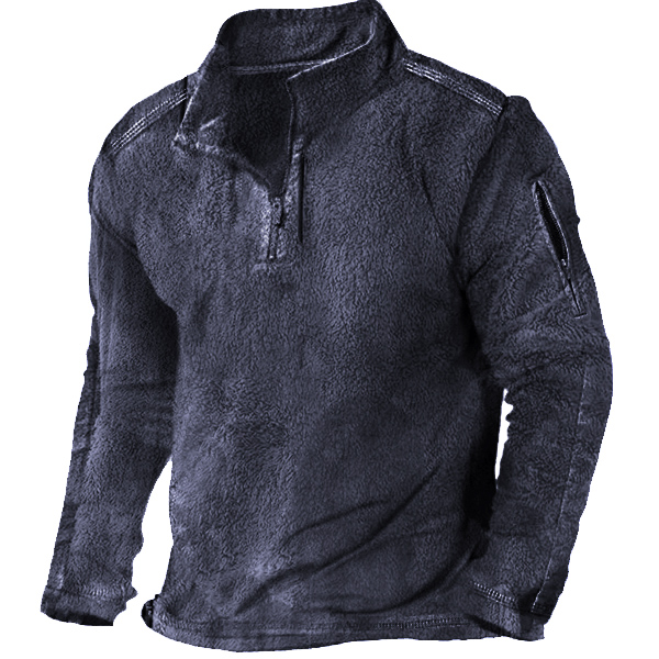Men's Outdoor Zipper Pocket Half Zip Collar Tactical Fleece Sweatshirt