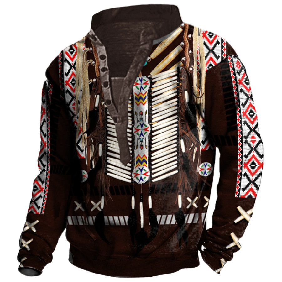 

Native American 3D All Over Printed Long Sleeve Henley Collar Sweatshirt