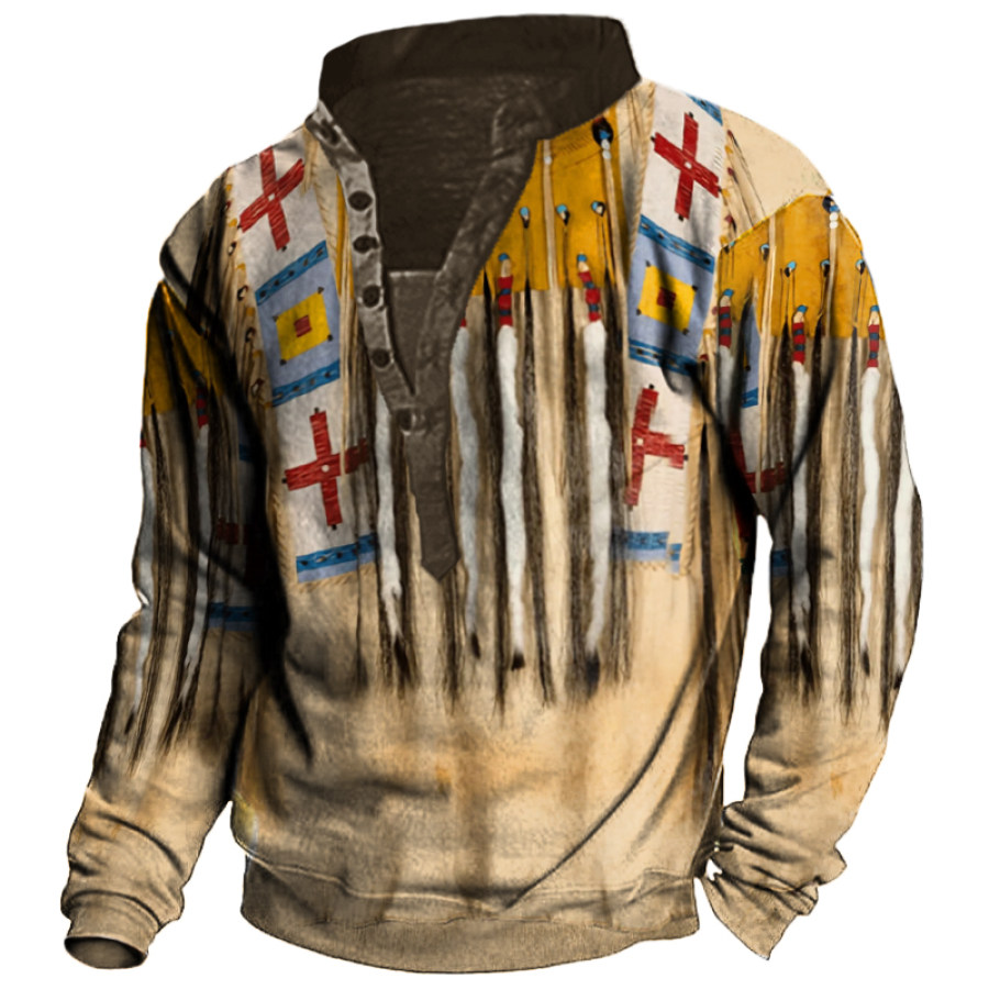 

Native American 3D All Over Printed Long Sleeve Henley Collar Sweatshirt