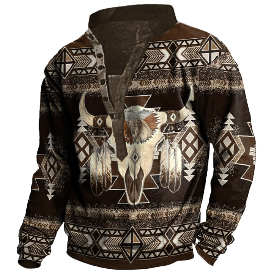 

Native American 3D All Over Printed Long Sleeve Henley Collar Sweatshirt