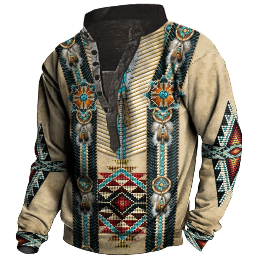 

Native American 3D All Over Printed Long Sleeve Henley Collar Sweatshirt