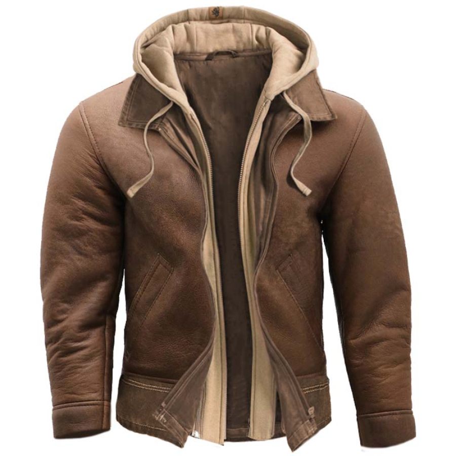 

Men's Outdoor Tactical Casual Deerskin Faux Two-Piece Lapel Jacket