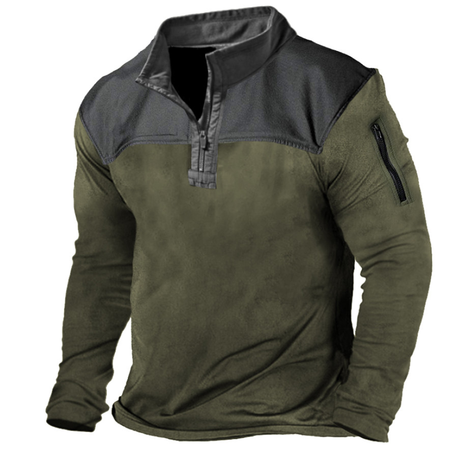 

Men's Outdoor Casual Tactical Patchwork Henley T-Shirt