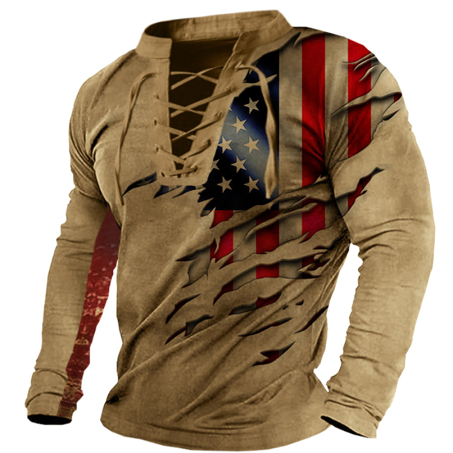 

Men's Distressed American Flag Long Sleeve T-Shirt