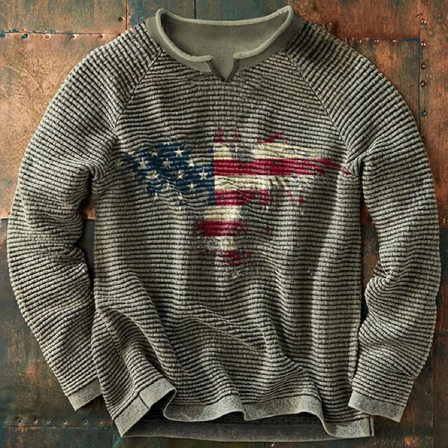 

Men's Vintage American Flag Eagle Print Long-Sleeved Sweatshirt