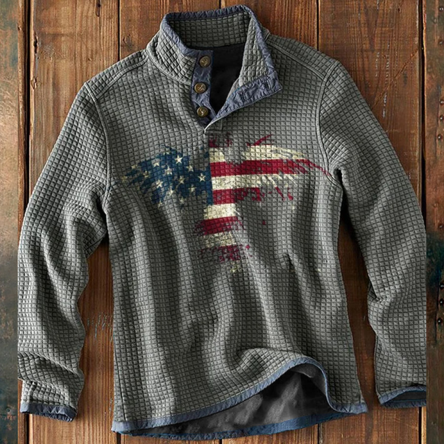 

Men's Vintage Casual American Flag Eagle Print Stand Collar Sweatshirt