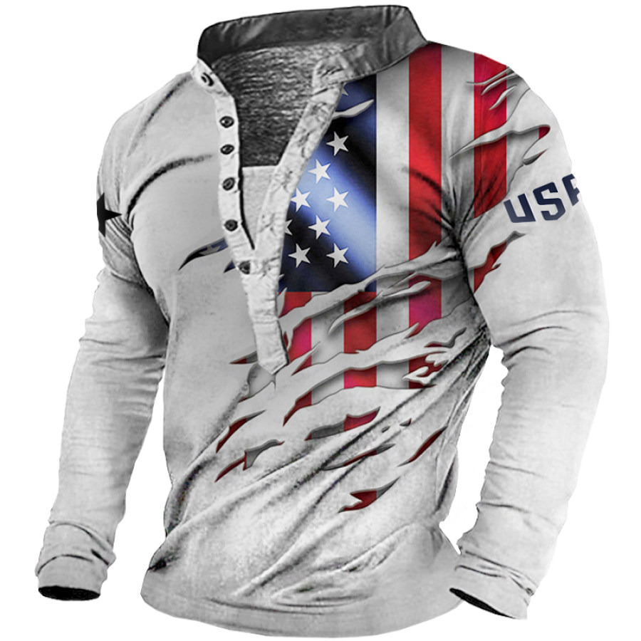 

Men's Casual American Flag Long Sleeve T-Shirt