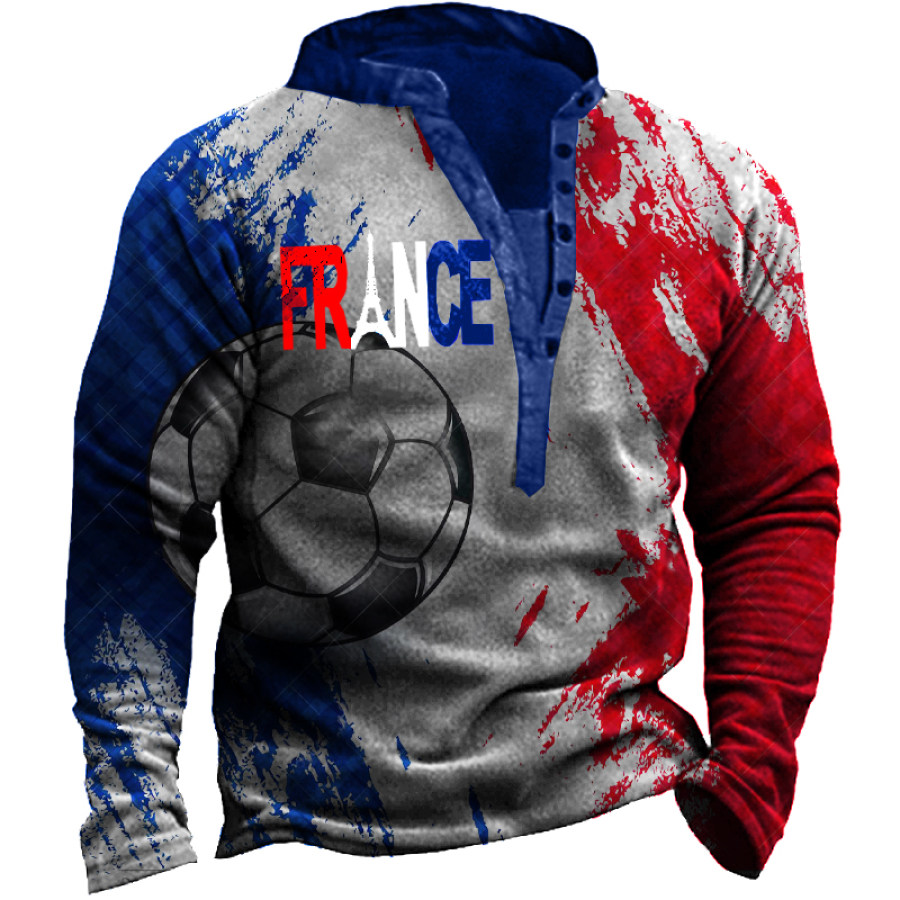 

I Love France Men's World Cup Football Graphic Print Henley Collar T-Shirt