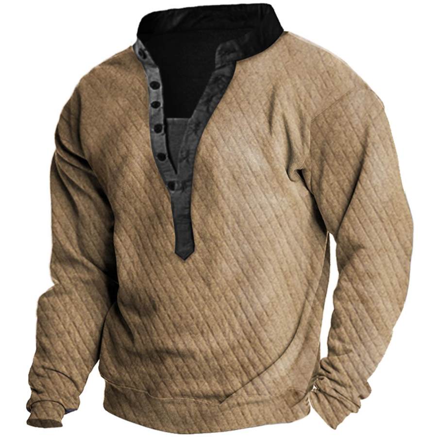

Men's Outdoor Quilted Warm Henley Sweatshirt